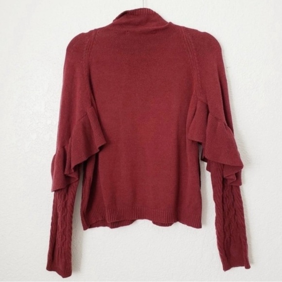 Project Naadam Maroon ruffled Cable knit sweater size Medium NWOT - Picture 3 of 6